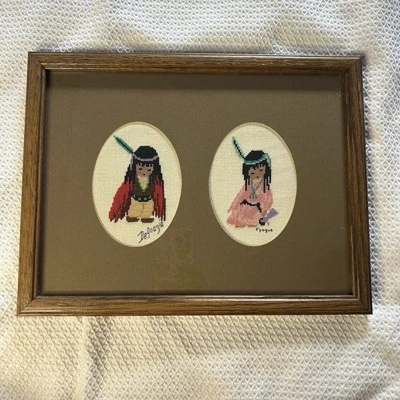 Ted DeGrazia Native American Cross Stitch Needlepoint Framed Artwork - Picture 1 of 8